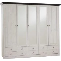 Großhandel 💯 Steens Furniture A/S Steens - Monaco Kleiderschrank 2+3 Glastüren, 4+2 Schubladen - Material: Kiefer - Verarbeitung: White-Wash/Stone 🎁 -Steens Furniture A/S Verkäufe unnamed file 419