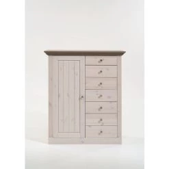 Bester Verkauf 🎉 Steens Furniture A/S Steens - Monaco Hochkommode 7 Schubladen, 1 Tür - Material: Kiefer - Verarbeitung: White-Wash/Stone 🛒
