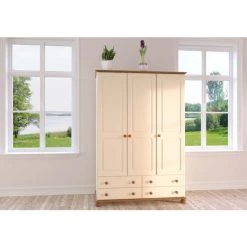 Schlussverkauf 🛒 Steens Furniture A/S Steens - Richmond Kleiderschrank 3 Türen Und 4 Schubladen - Material: Kiefer/MDF - Verarbeitung: Verarbeitung: Creme/braun Gebeizt - H X B X T - 185,1 X 129,4 X 57 Cm 😀 -Steens Furniture A/S Verkäufe unnamed file 606