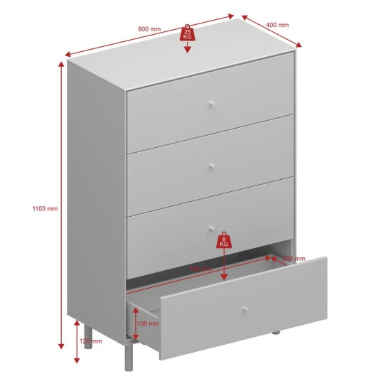 Bestpreis 😍 Steens Furniture A/S Steens - Maga Kommode Mit 4 Schubladen- Material: MDF - Verarbeitung: Weiss- H X B X T - 111 X 80 X 40 Cm ✨ 10 Bestpreis 😍 Steens Furniture A/S Steens - Maga Kommode Mit 4 Schubladen- Material: MDF - Verarbeitung: Weiss- H X B X T - 111 X 80 X 40 Cm ✨ – Bild 8