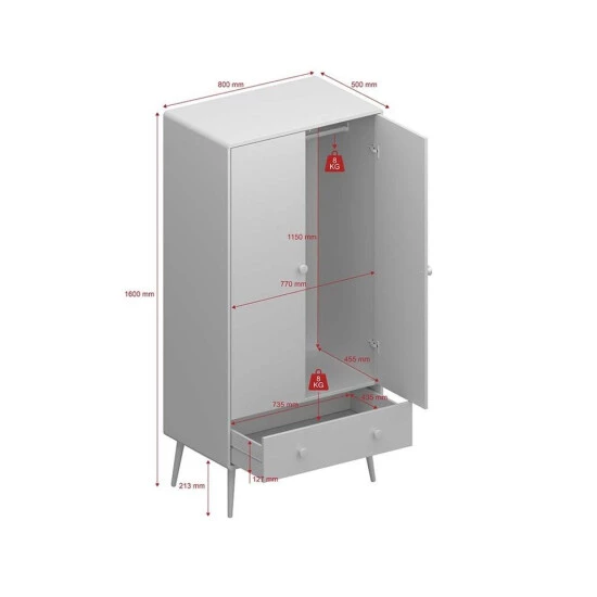 Bestes Angebot ✨ Steens Furniture A/S Steens - GAIA Kleiderschrank Mit 2 Türen Und 1 Schublade- Material: MDF - Verarbeitung: Cool Mint- H X B X T - 160 X 80 X 49,6 Cm 🎁 7 Bestes Angebot ✨ Steens Furniture A/S Steens - GAIA Kleiderschrank Mit 2 Türen Und 1 Schublade- Material: MDF - Verarbeitung: Cool Mint- H X B X T - 160 X 80 X 49,6 Cm 🎁 – Bild 5